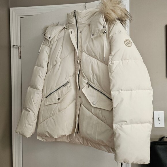 Andrew Marc Daphne Faux Fur Chevron Quilted Down Jacket: Size L - Picture 1 of 7